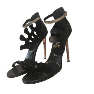 Ivy Kirzhner Size 39 Venus Leather Metallic Ankle Strap Open Toe Heeled Sandals